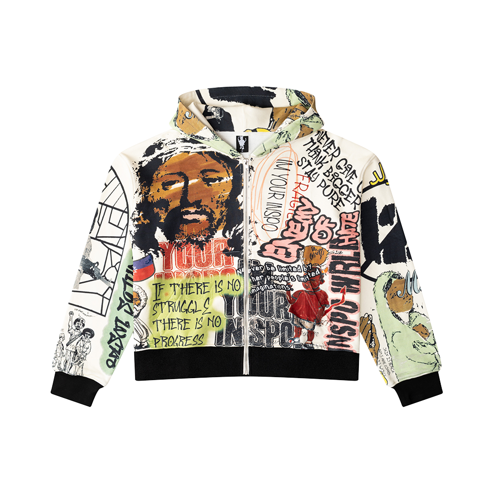 Inspo Wrld All Over Cropped Zip Up