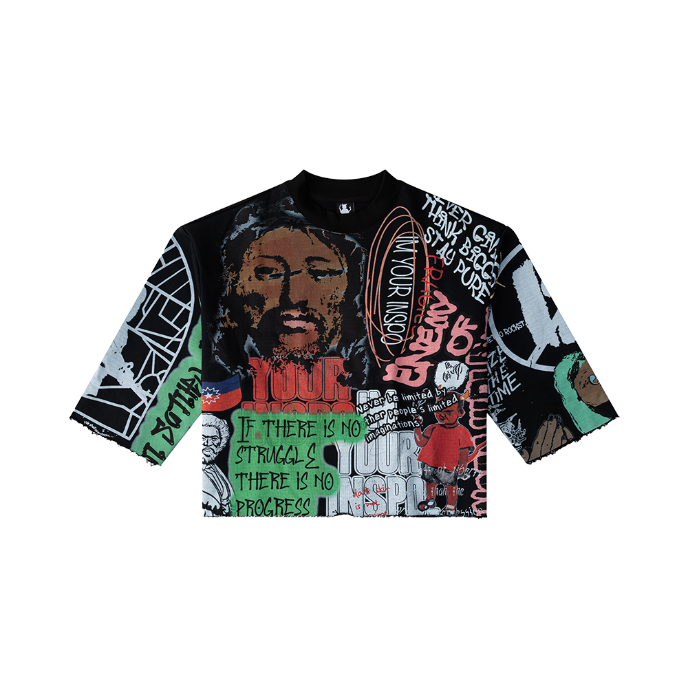 Black Inspo Wrld All Over Heavy Crop Tee